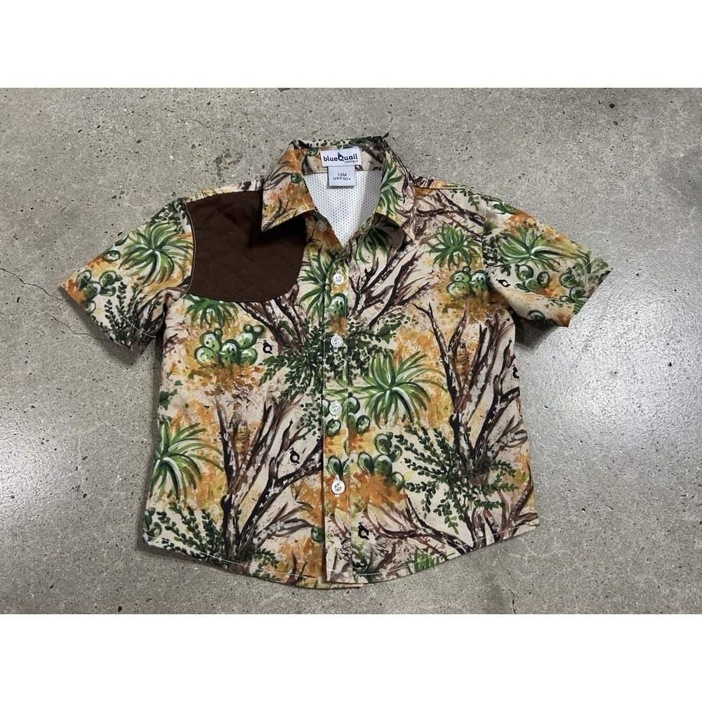 Boys Blue Quail Camo Shirt Fishing Vented Sz 12 M